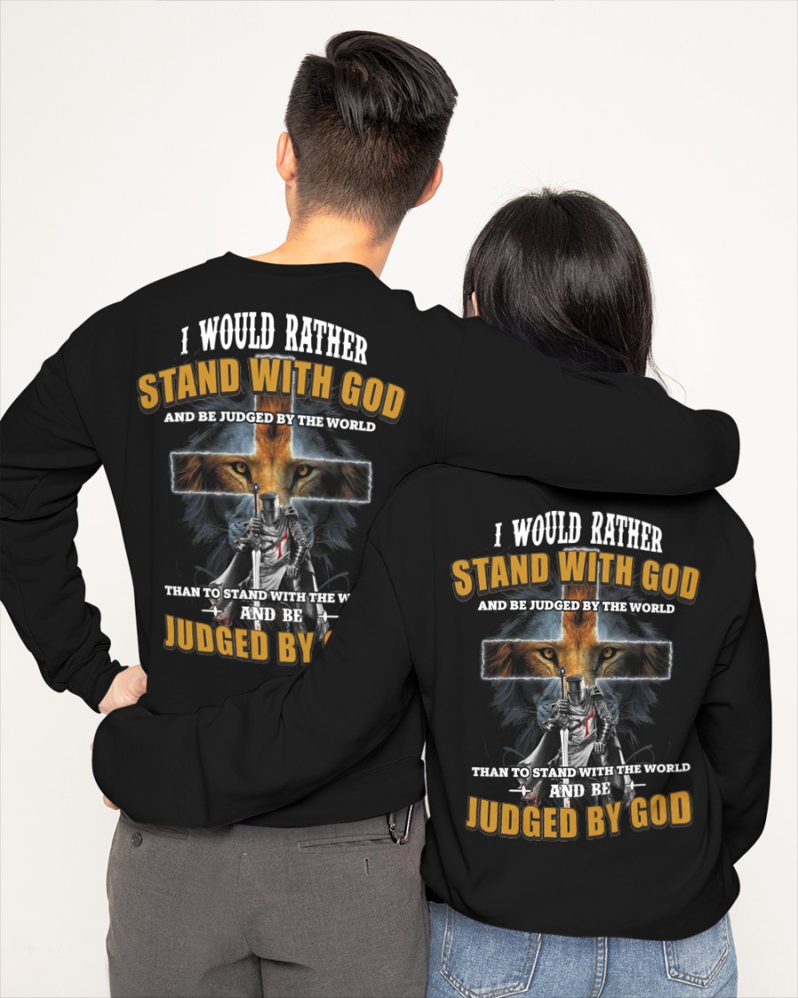Lion I would rather stand with God and be judged by the world than to stand with the world shirt hoodie 5