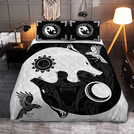 The Sons Of Fenrir Hati And Skoll Viking Quilt Bedding Set 1