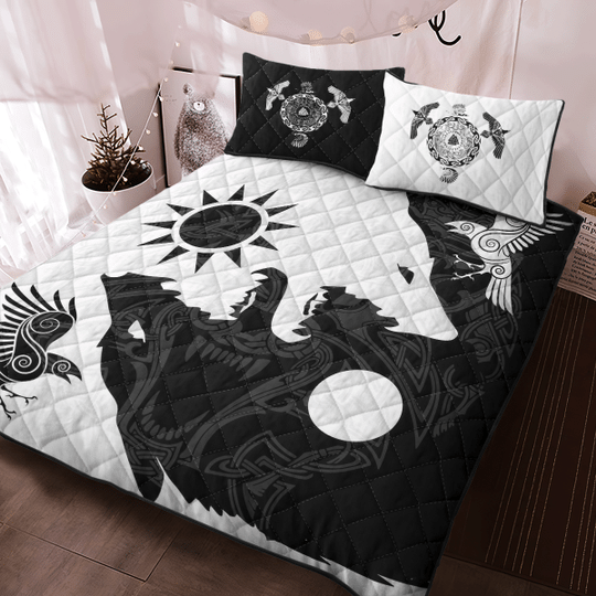 Yin Yang Wolf And Raven Viking Quilt Bedding Set 1