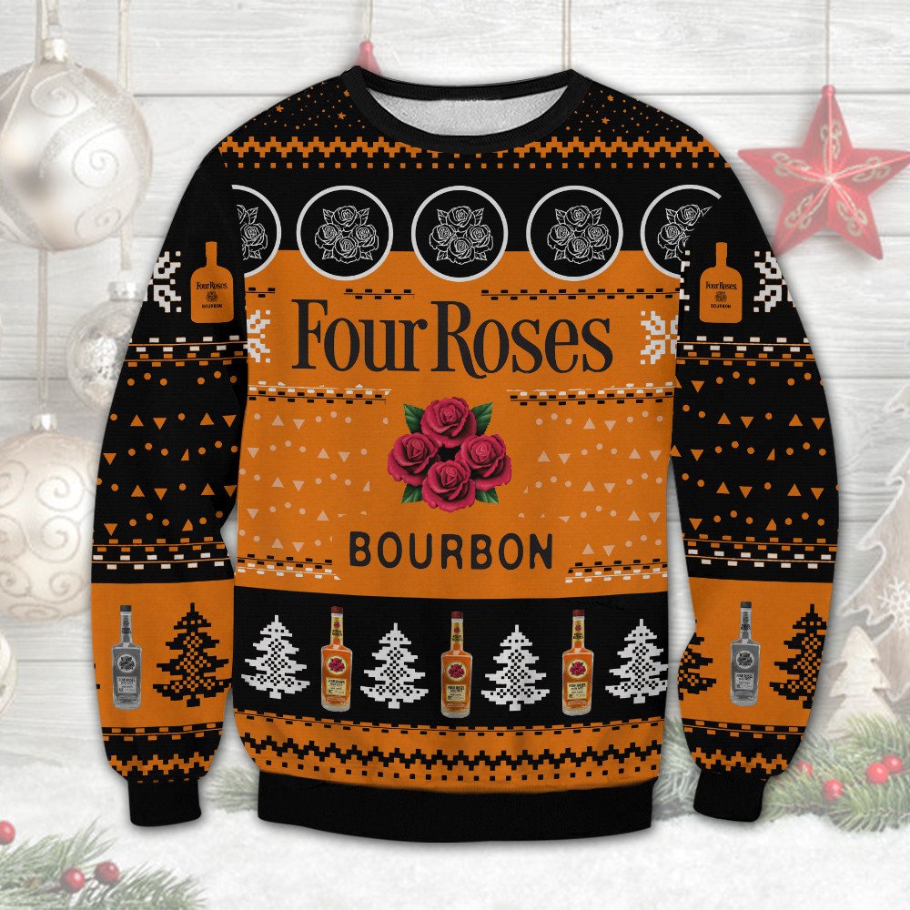 Four Roses Bourbon Beer Christmas Ugly Sweater