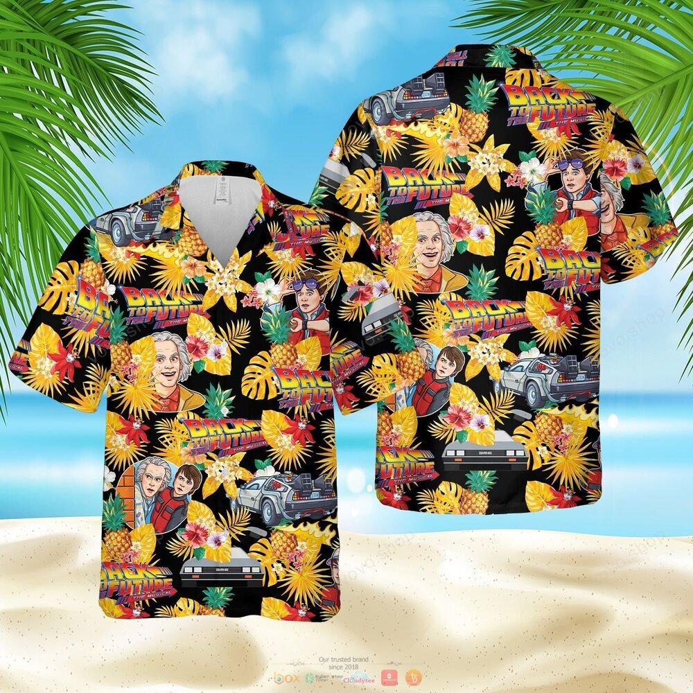 Back to the Future The Musical black yellow pineapple Hawaiian Shirt, shorts 4