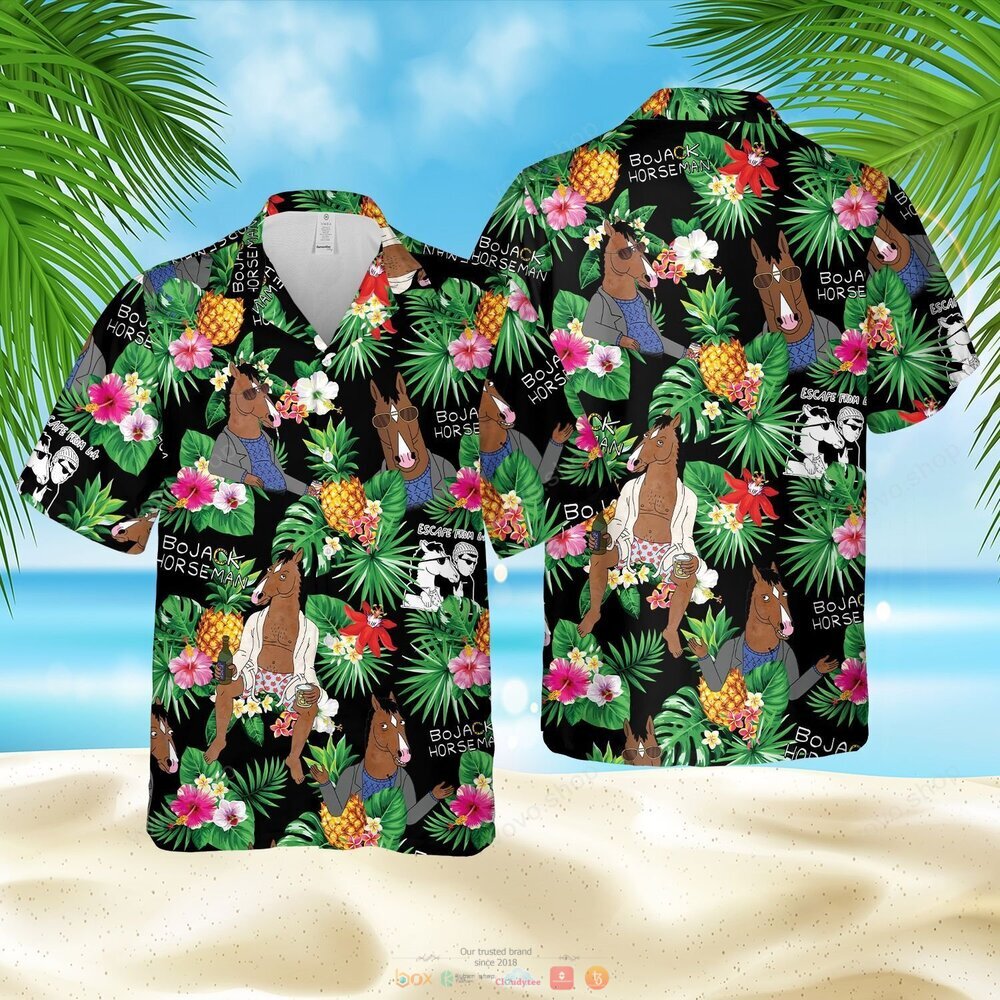 BoJack Horseman black green pineapple Hawaiian Shirt, shorts 5