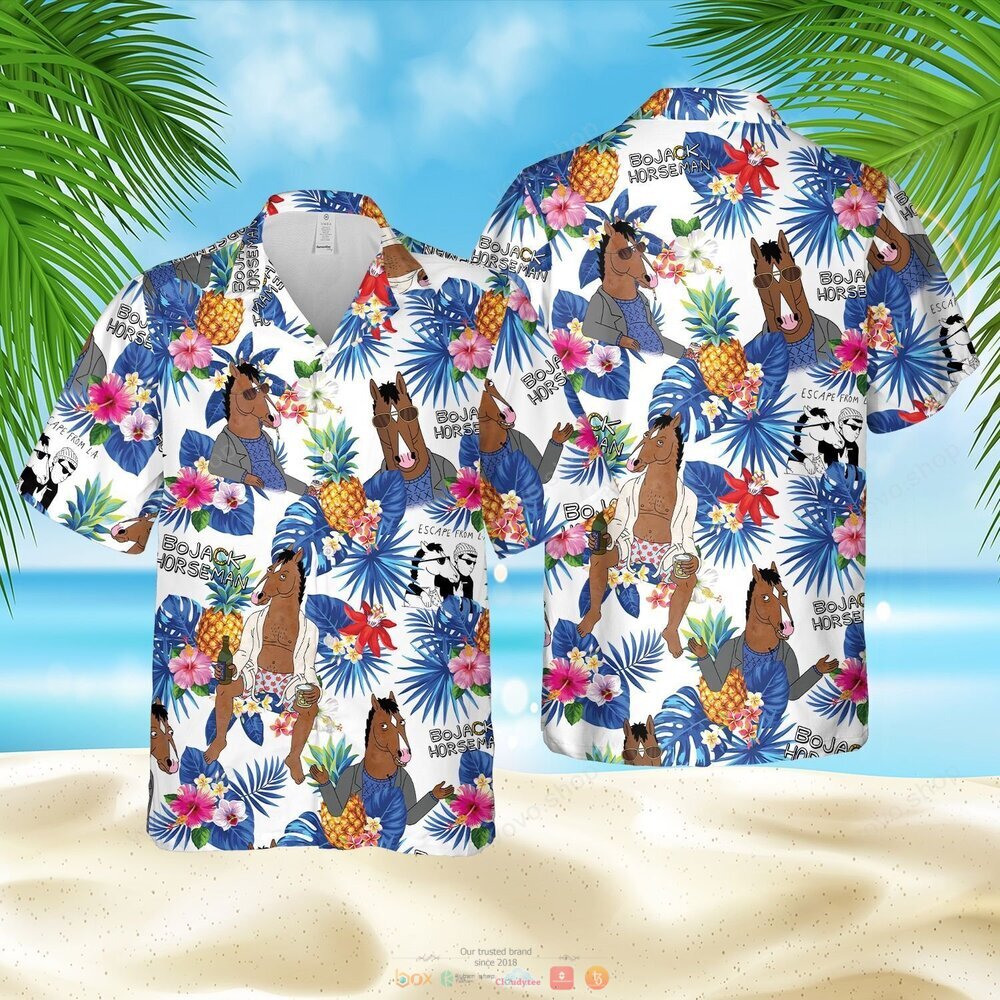 BoJack Horseman white blue pineapple Hawaiian Shirt, shorts 4