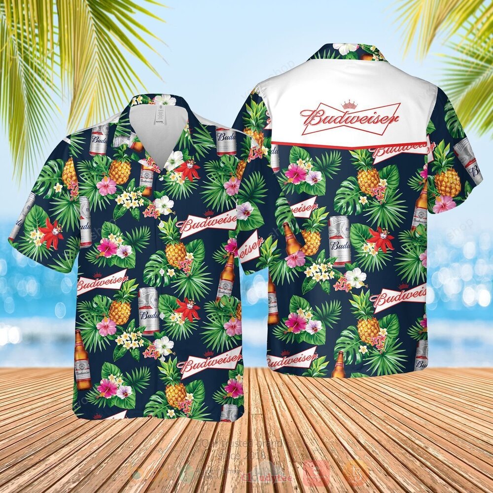 Budweiser Green Navy Hawaiian Shirt, Short 5