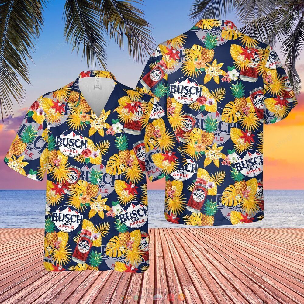 Busch Light Apple blue yellow pineapple Hawaiian Shirt, shorts 5