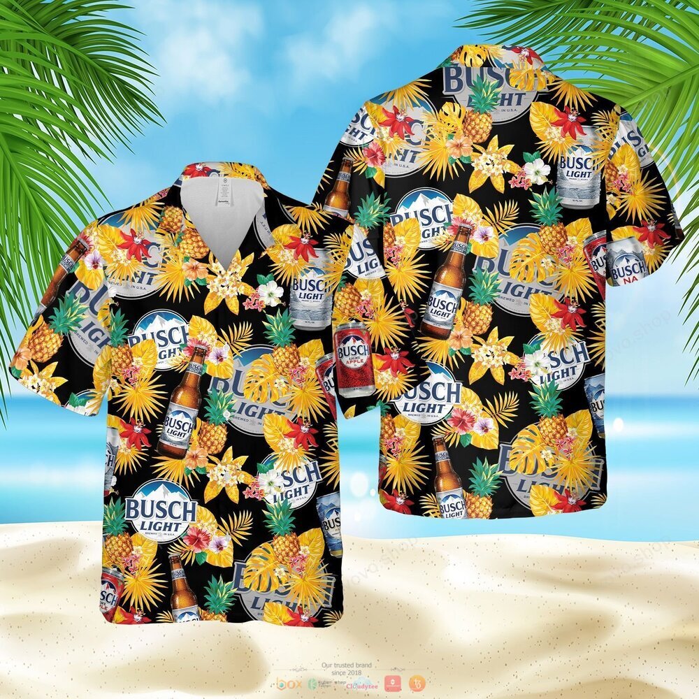 Busch Light black yellow pineapple Hawaiian Shirt, shorts 5
