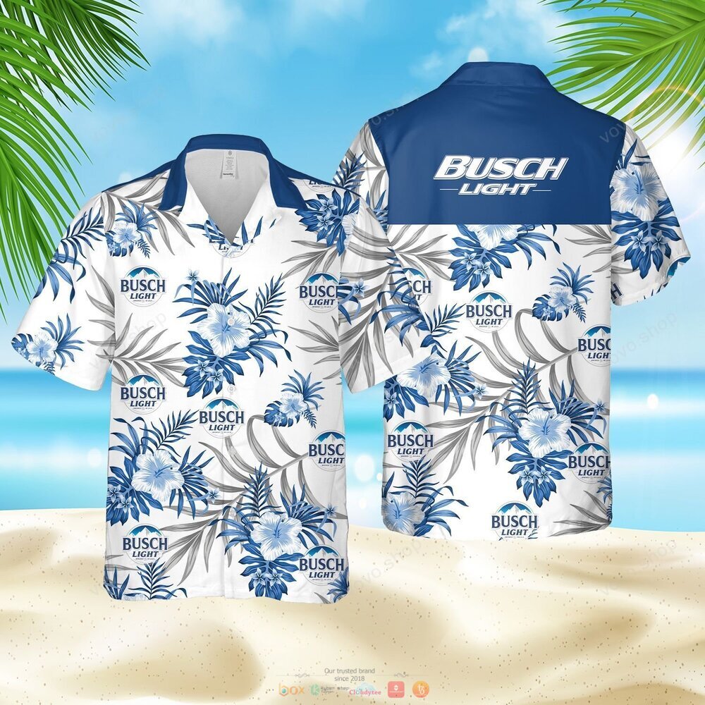 Busch Light white blue tropical flowers Hawaiian Shirt, shorts 5