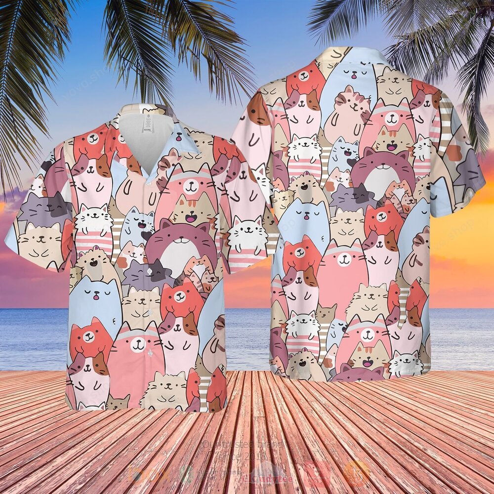 Cartoon Cats Hawaiian Shirt, Short 5