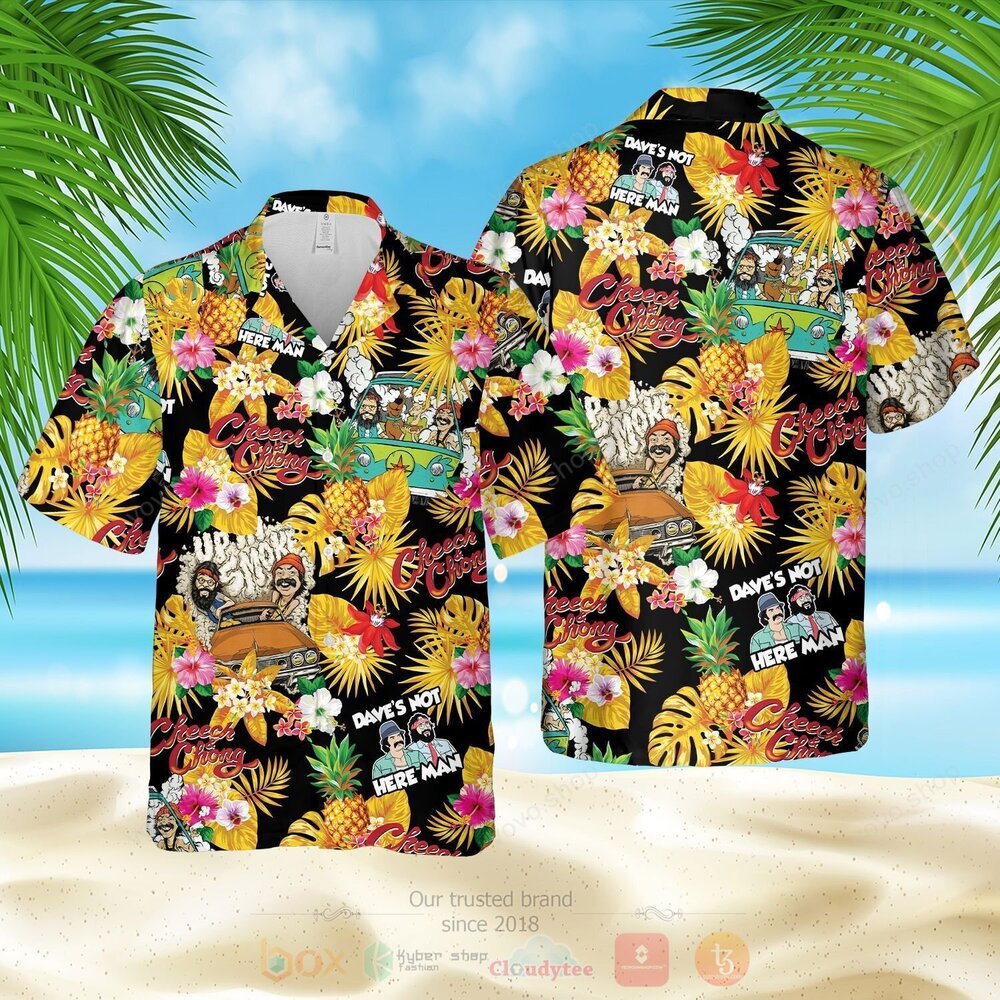Cheech and Chong Dave's Not Here Man Yellow Hawaiian Shirt, Short 4