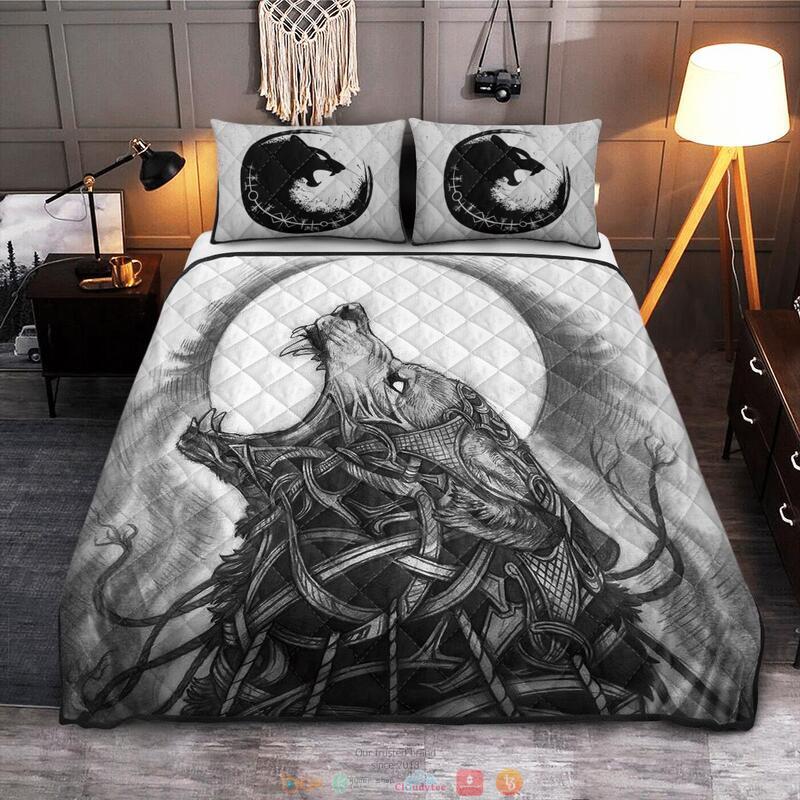 BEST Fenrir Moon Viking Full print 3d Quilt Bedding Set 11