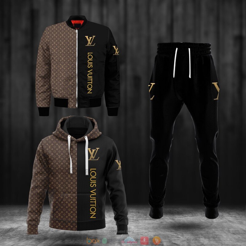 BEST Louis Vuitton Brown pattern black full print 3d hoodie, bomber jacket 13