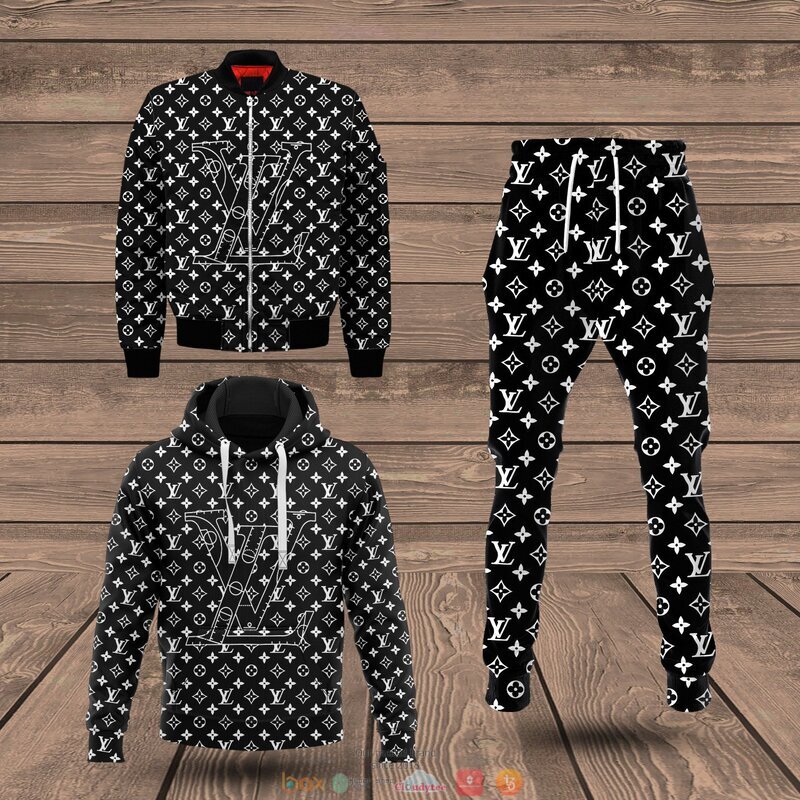 BEST Louis Vuitton black pattern full print 3d hoodie, bomber jacket 12