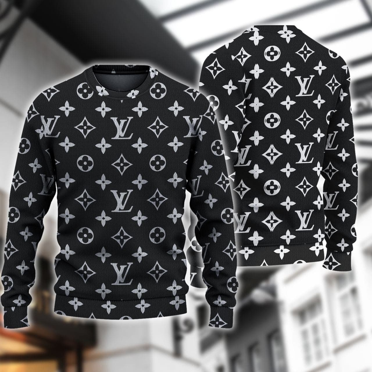 BEST Louis Vuitton black pattern ugly Christmas sweater 5