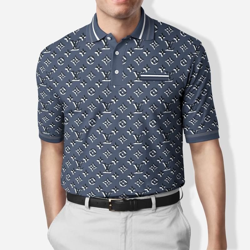 BEST Louis Vuitton blue pattern full print 3d polo shirt 3