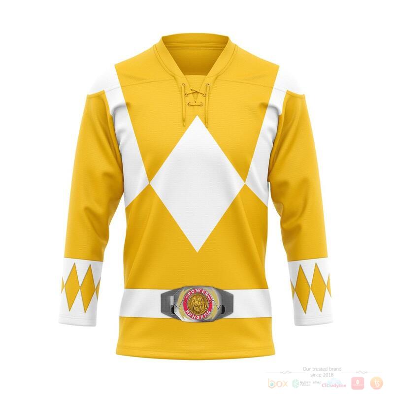 BEST Mighty Morphin Yellow The Power Rangers Hockey Jersey 7