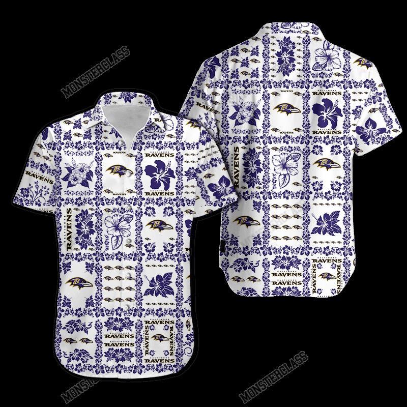 BEST NFL Baltimore Ravens Hibiscus Hawaiian Shirt, Short 5