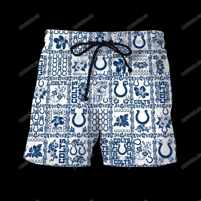 BEST NFL Indianapolis Colts Hibiscus Hawaiian Shirt, Short 2