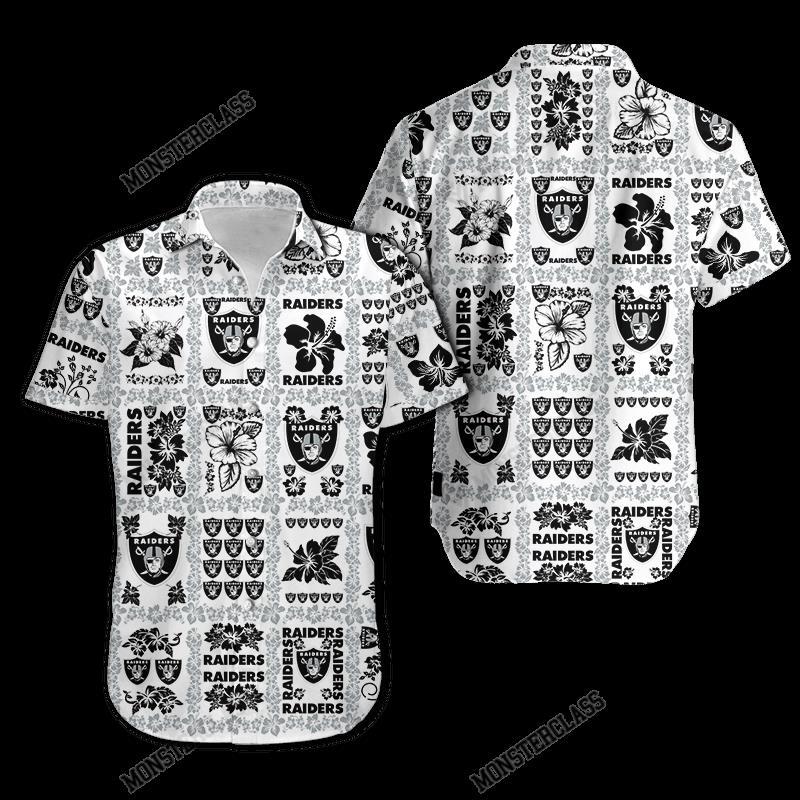 BEST NFL Las Vegas Raiders Hibiscus Hawaiian Shirt, Short 5