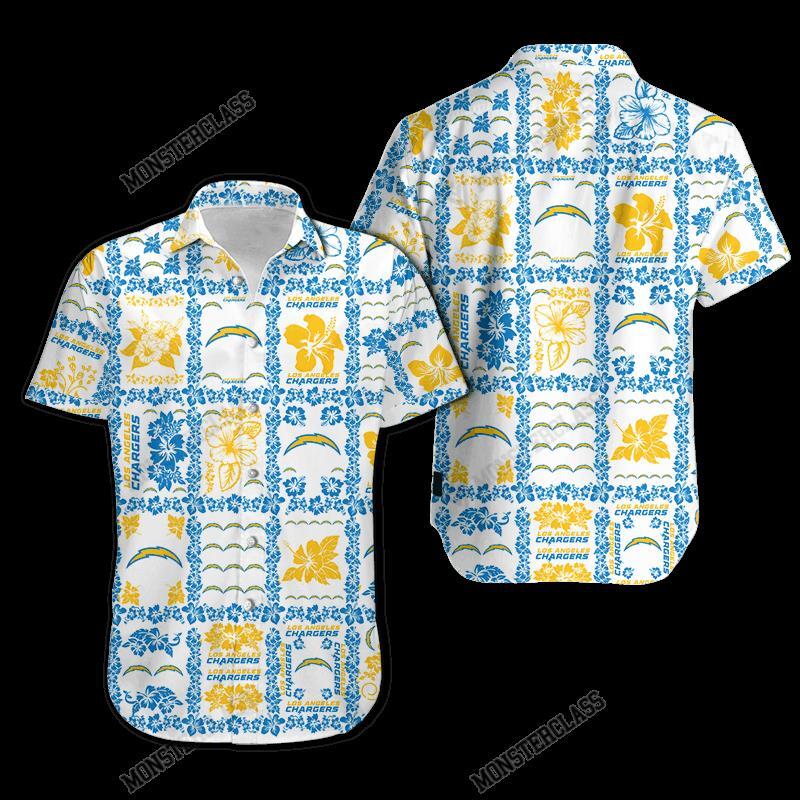 BEST NFL Los Angeles Chargers Hibiscus Hawaiian Shirt, Short 4