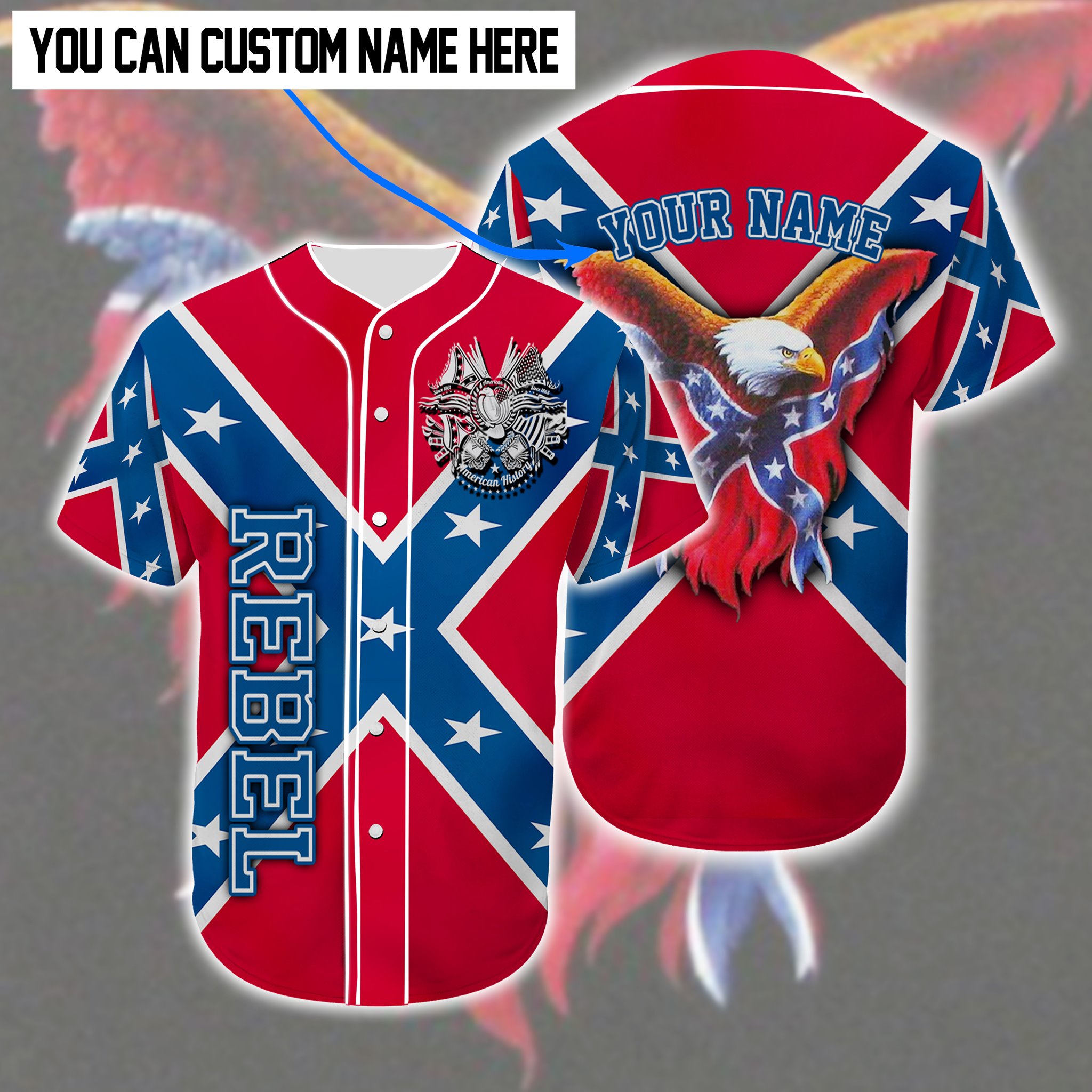 NEW Eagle Conference flag Rebel custom Personalized baseball jersey 10