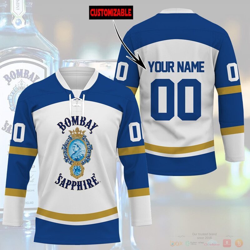 BEST Bombay Gin Sapphire Custom name and number Hockey Jersey 3