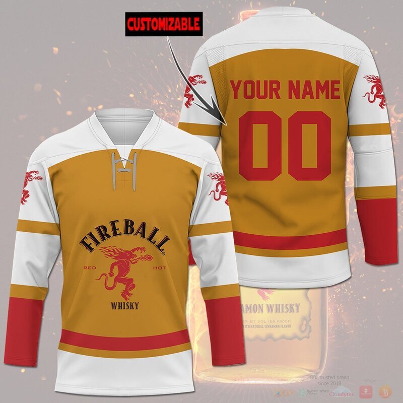 BEST Fireball Cinnamon Whisky Custom name and number Hockey Jersey 2