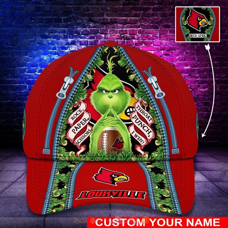 HOT Personalized Louisville Cardinals Rock Paper Scissors The Grinch NCAA Cap 9