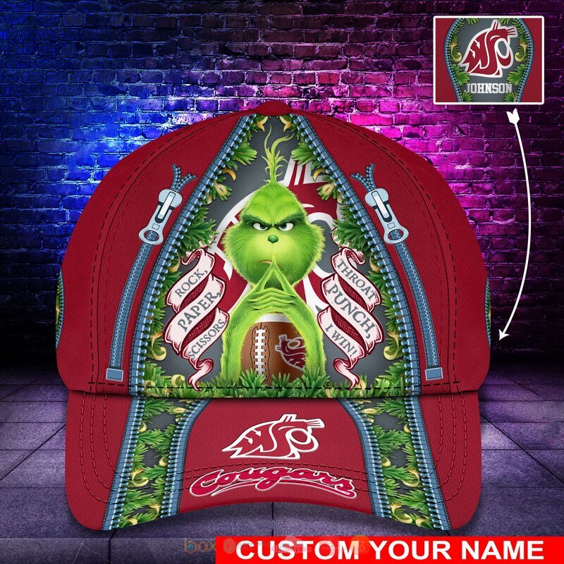 HOT Personalized Washington State Cougars Rock Paper Scissors The Grinch NCAA Cap 8
