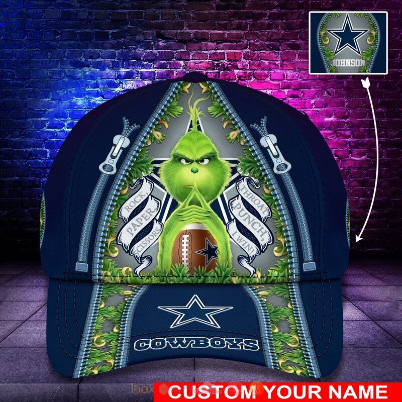 HOT Personalized Dallas Cowboys Rock Paper Scissors The Grinch NFL Cap 9