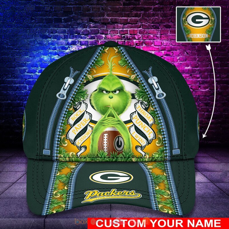 HOT Personalized Green Bay Packers Rock Paper Scissors The Grinch NFL Cap 11