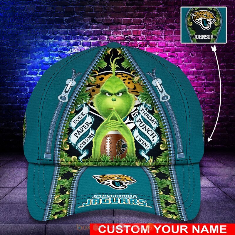 HOT Personalized Jacksonville Jaguars Rock Paper Scissors The Grinch NFL Cap 11