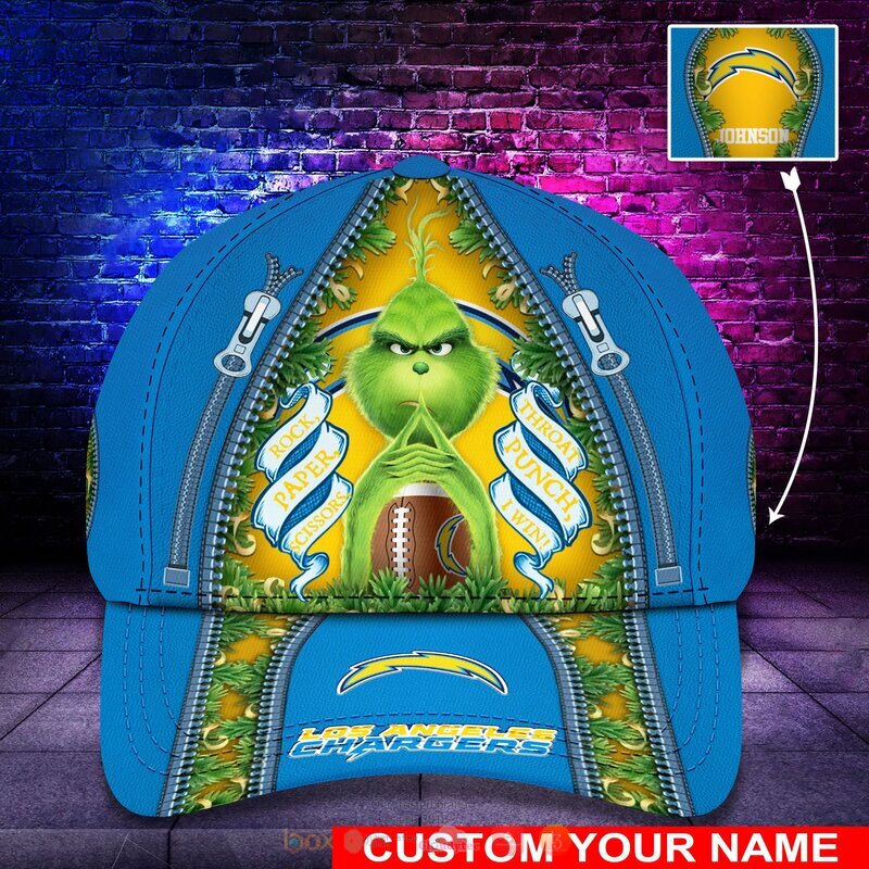 HOT Personalized Los Angeles Chargers Rock Paper Scissors The Grinch NFL Cap 1