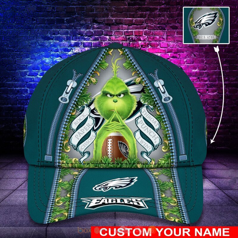 HOT Personalized Philadelphia Eagles Rock Paper Scissors The Grinch NFL Cap 12