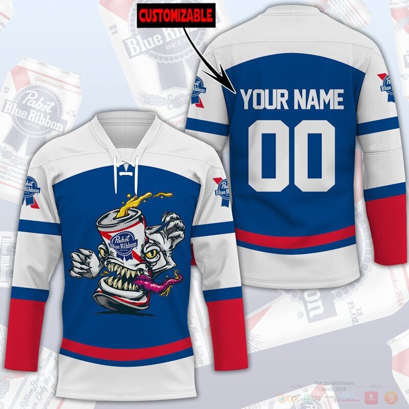 BEST Pabst Blue Ribbon Custom name and number Hockey Jersey 2