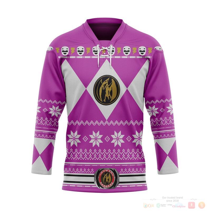 BEST Pink Mighty Morphin The Power Rangers Hockey Jersey 6