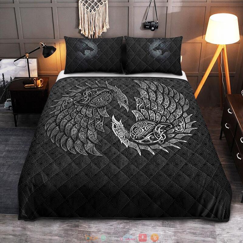 BEST Raven And Wolf Fenrir Viking Full print 3d Quilt Bedding Set 3