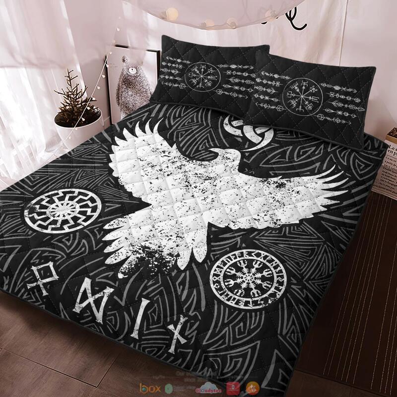 BEST Raven Vegvisir black Viking Full print 3d Quilt Bedding Set 11