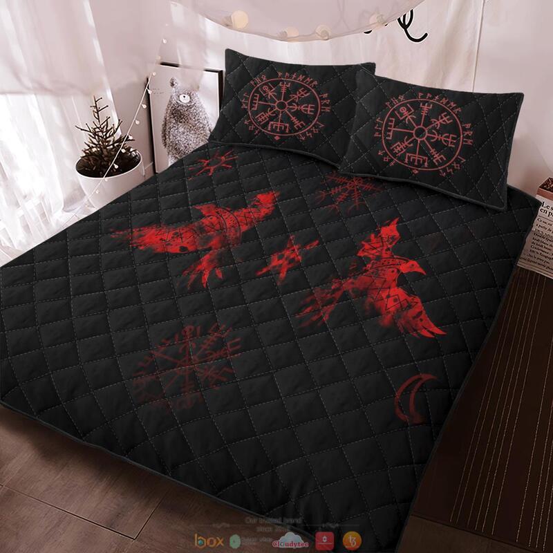 BEST Red Raven And Vegvisir Viking Full print 3d Quilt Bedding Set 11