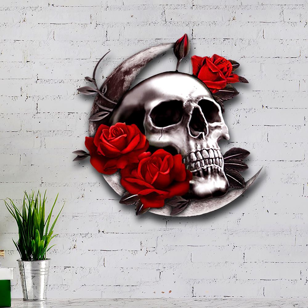 HOT Skull Moon Rose Hanging Metal Sign 14
