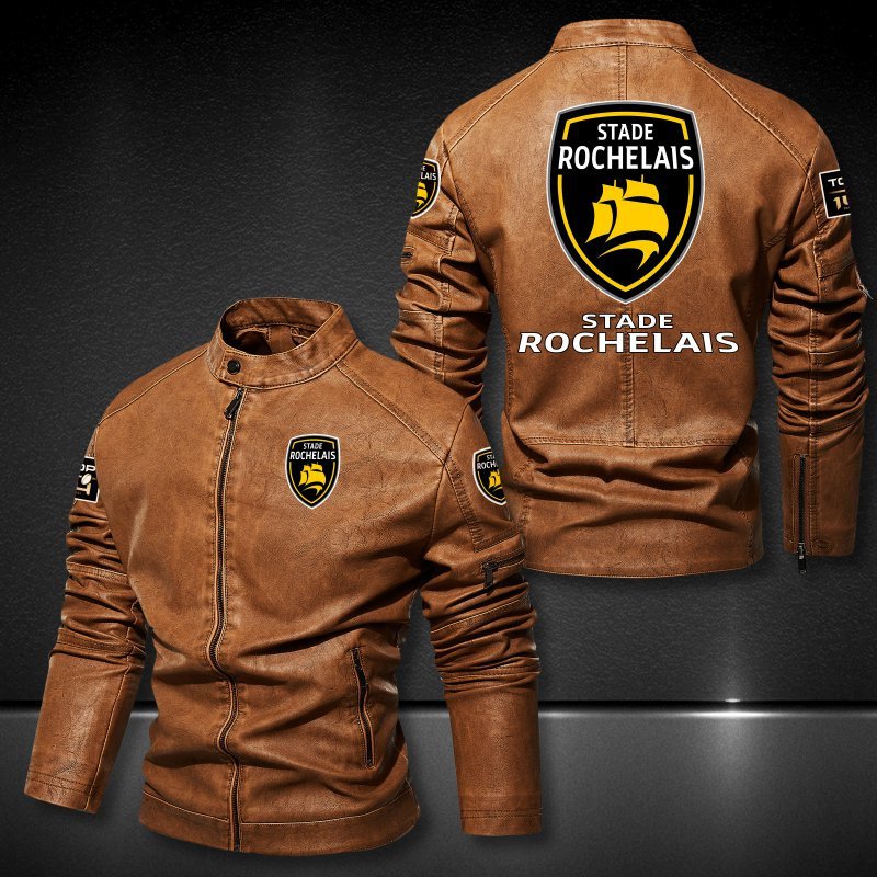 HOT Stade Rochelais Club block leather jacket 15