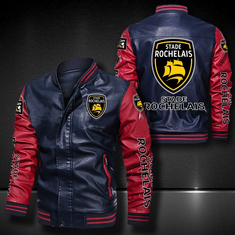 HOT Stade Rochelais Club bomber leather jacket 10
