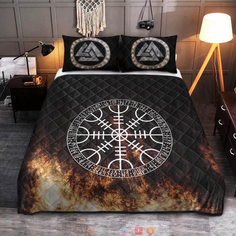 BEST Vegvisir On Fire Valknut Viking black Full print 3d Quilt Bedding Set 10
