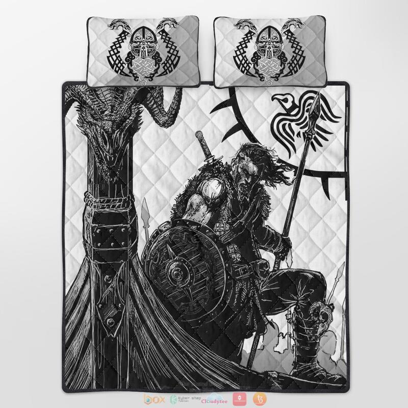 BEST Viking Warrior black white Full print 3d Quilt Bedding Set 10