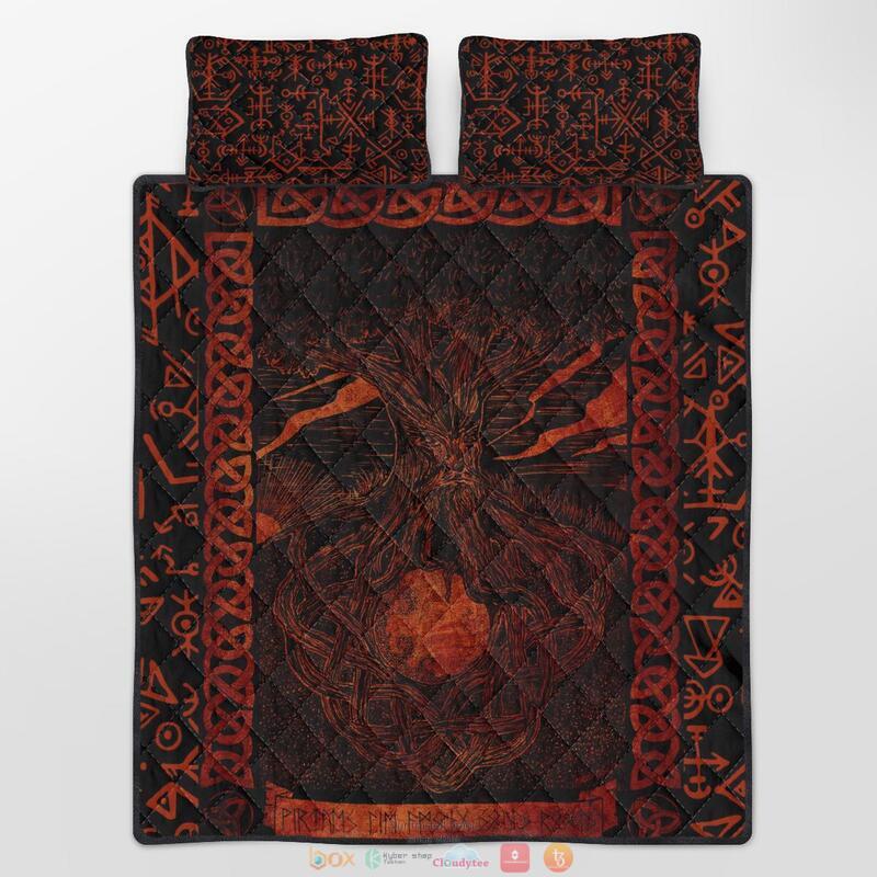 BEST Yggdrasil Rune Viking black Red Full print 3d Quilt Bedding Set 10