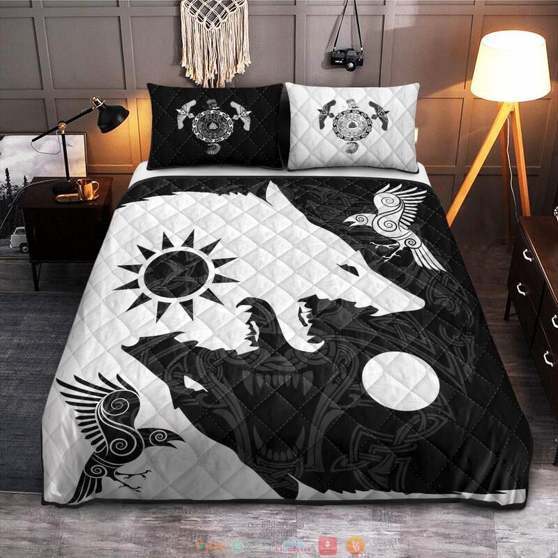 BEST Yin Yang Wolf and Raven Viking Full print 3d Quilt Bedding Set 11