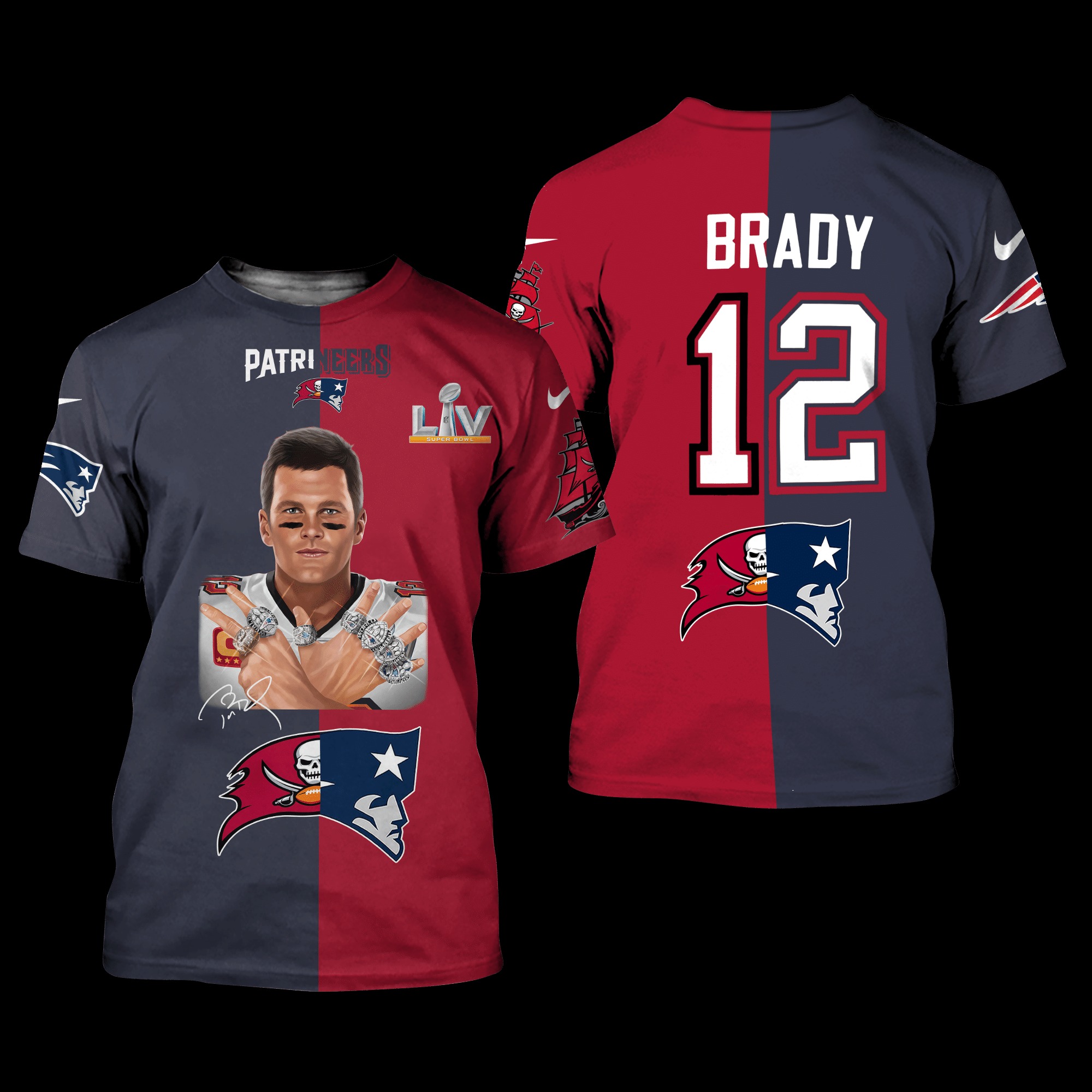 TOP Tom Brady Tampa Bay Buccaneers and New England Patriots 3D T-Shirt 6