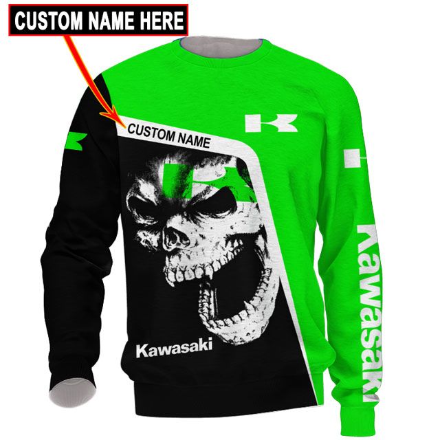 TOP Kawasaki Skull Full Printing Custom Name All Over Print 3D Hoodie, Shirt 4
