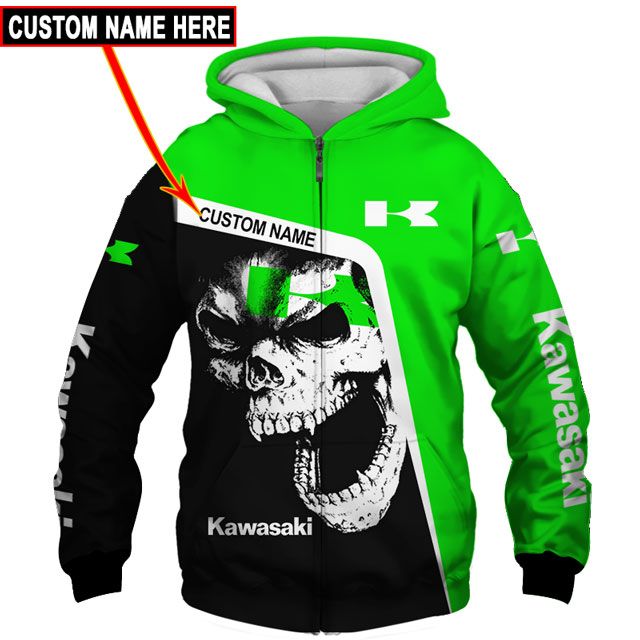 TOP Kawasaki Skull Full Printing Custom Name All Over Print 3D Hoodie, Shirt 3