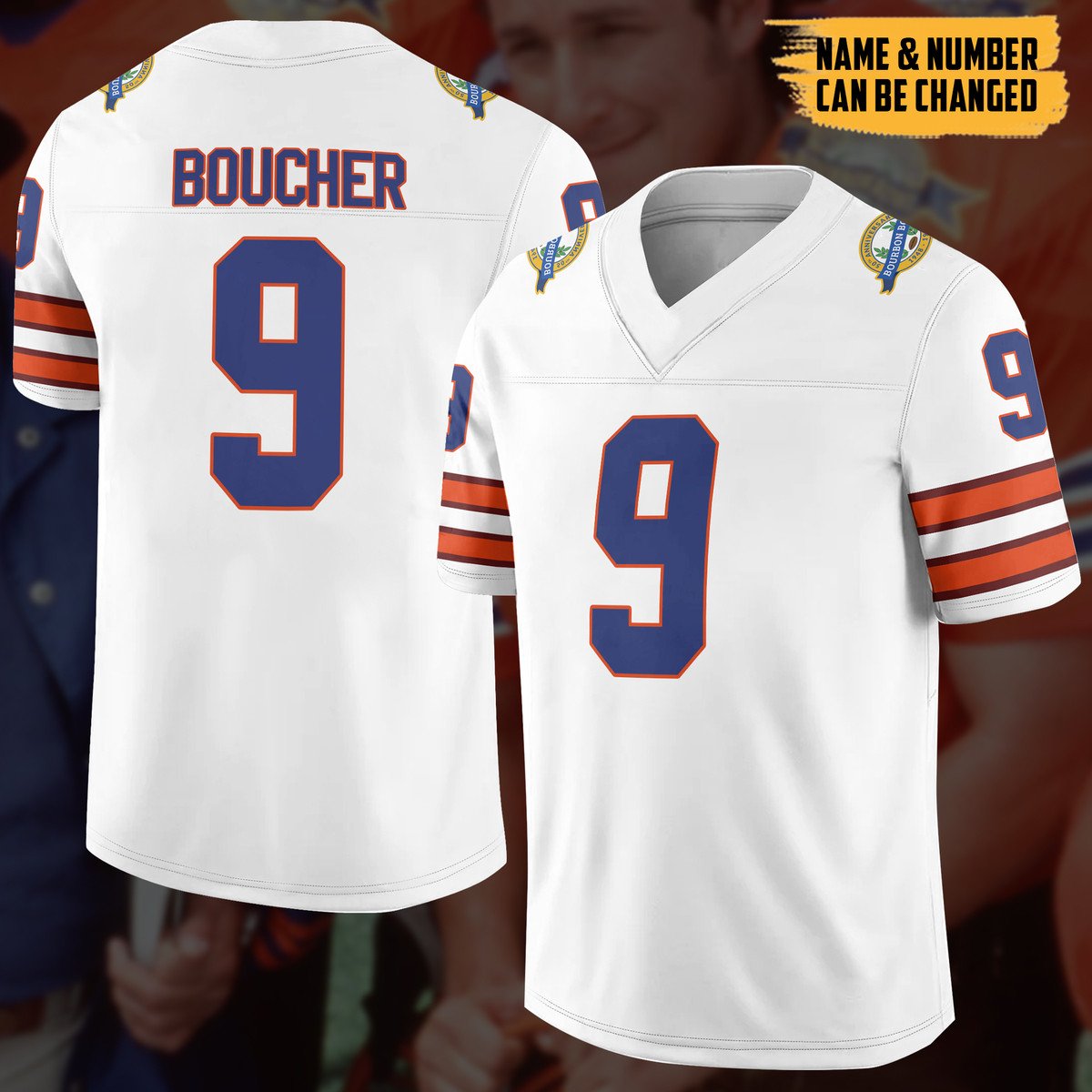 TOP WB Bourbon Bowl White Personalized Custom Football All Over Print Jersey 13