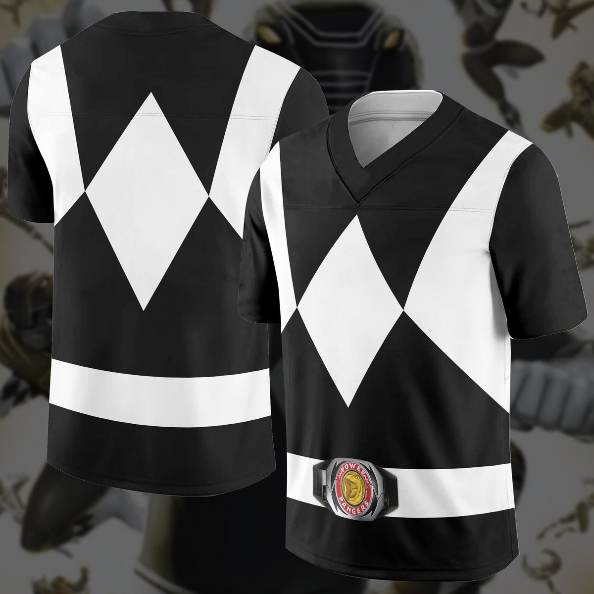 TOP Mighty Morphin Black Power Rangers Custom Football All Over Print Jersey 5